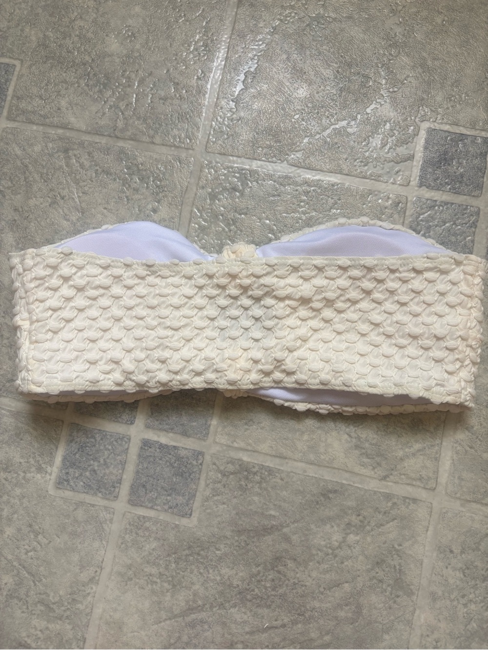 SHEIN Cream Textured Bandeau Bikini Set with Knot Detail - Picture 6 of 8